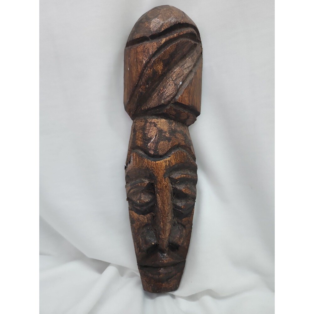 Hand Carved Wood Mask Wall Hanging Approx 12" Possibly Jamaican As Pictured